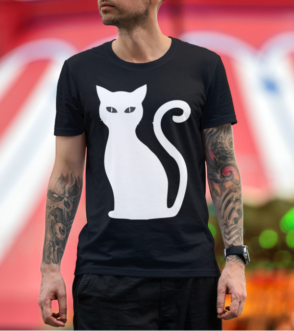 Premium T-Shirt: Halloween Cat Cute Cat Silhouette White T-Shirt Halloween Cat Cute Cat Silhouette White T-Shirt