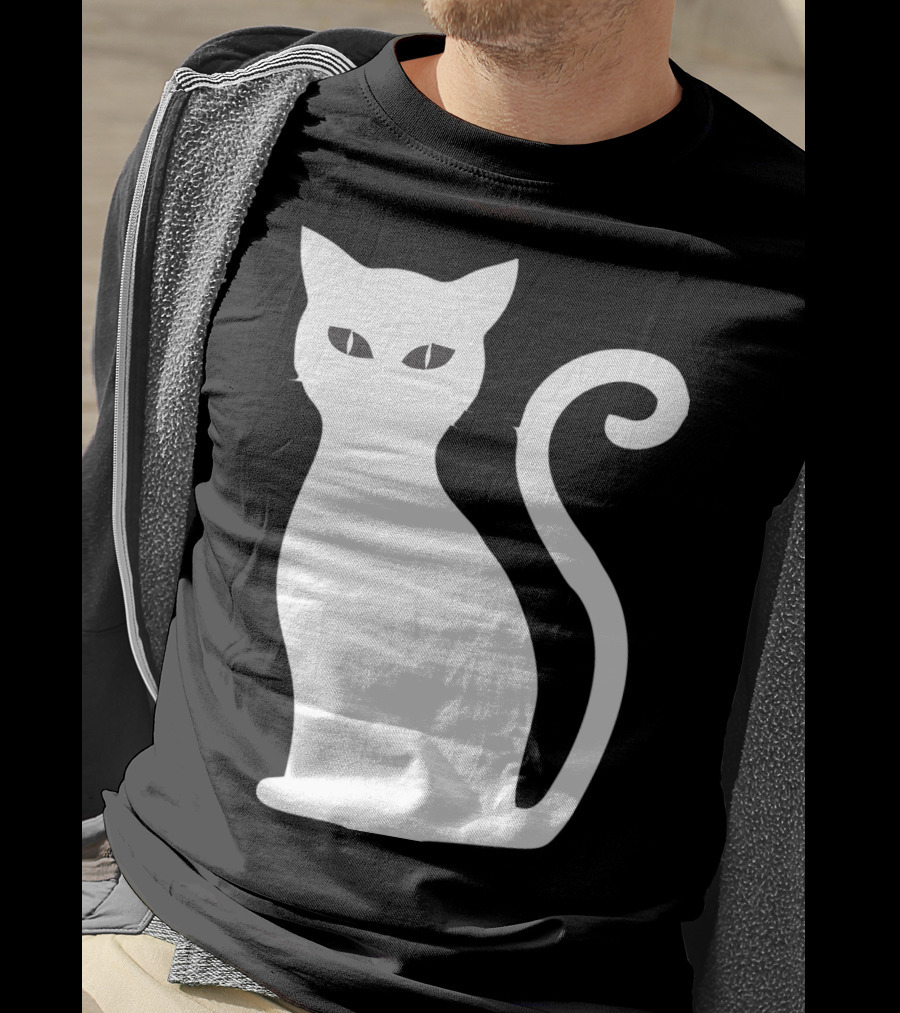 Halloween Cat Cute Cat Silhouette White T-Shirt
