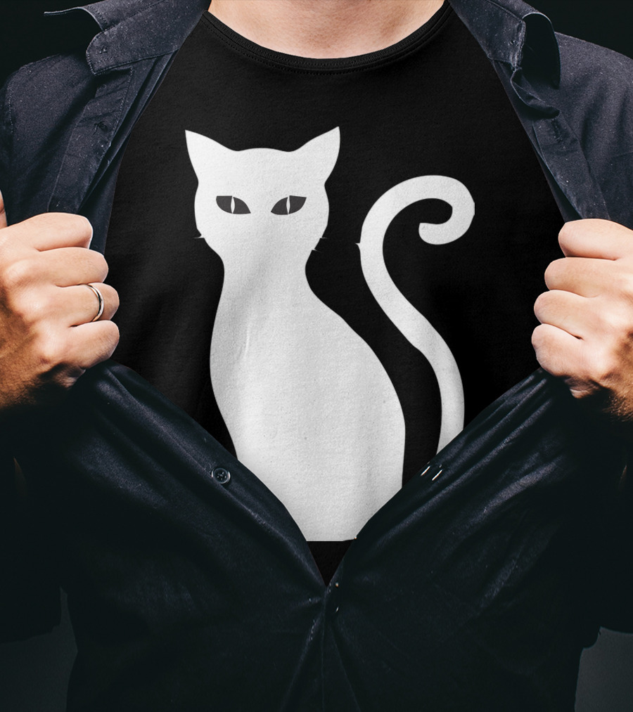 Halloween Cat Cute Cat Silhouette White T-Shirt