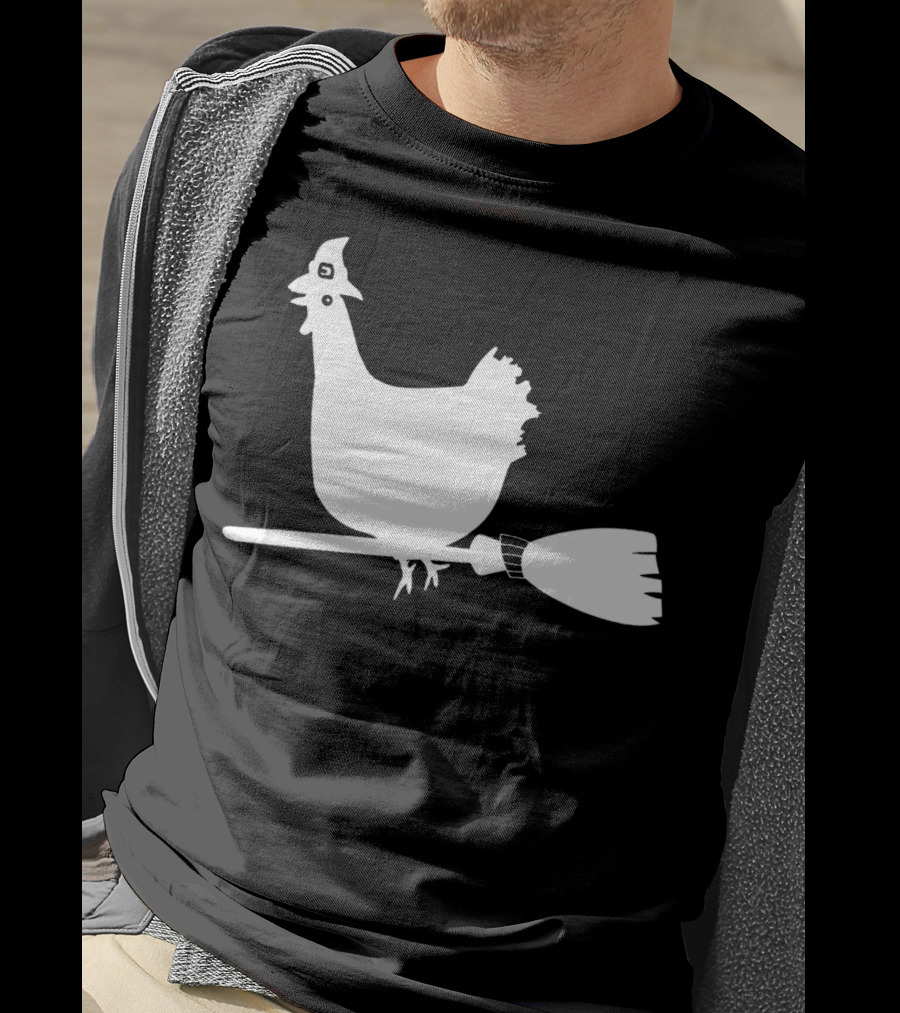 Halloween Chicken On Witch Broom T-Shirt