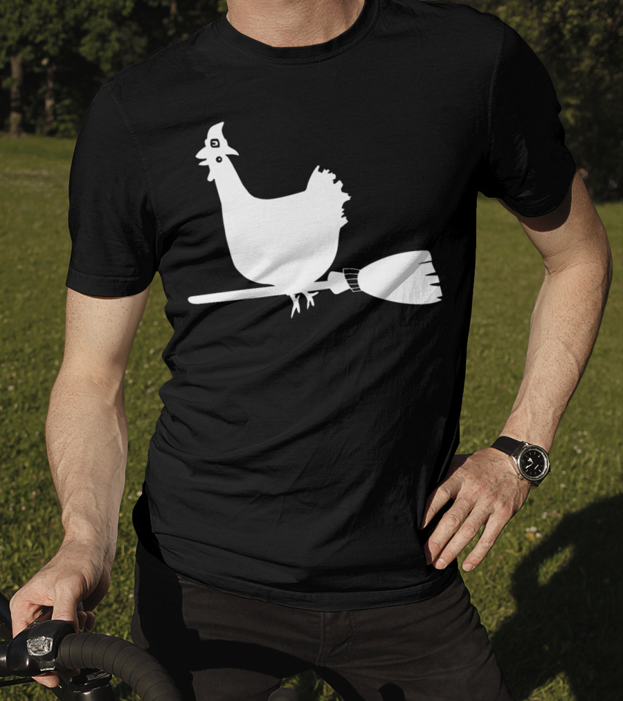 Halloween Chicken On Witch Broom T-Shirt