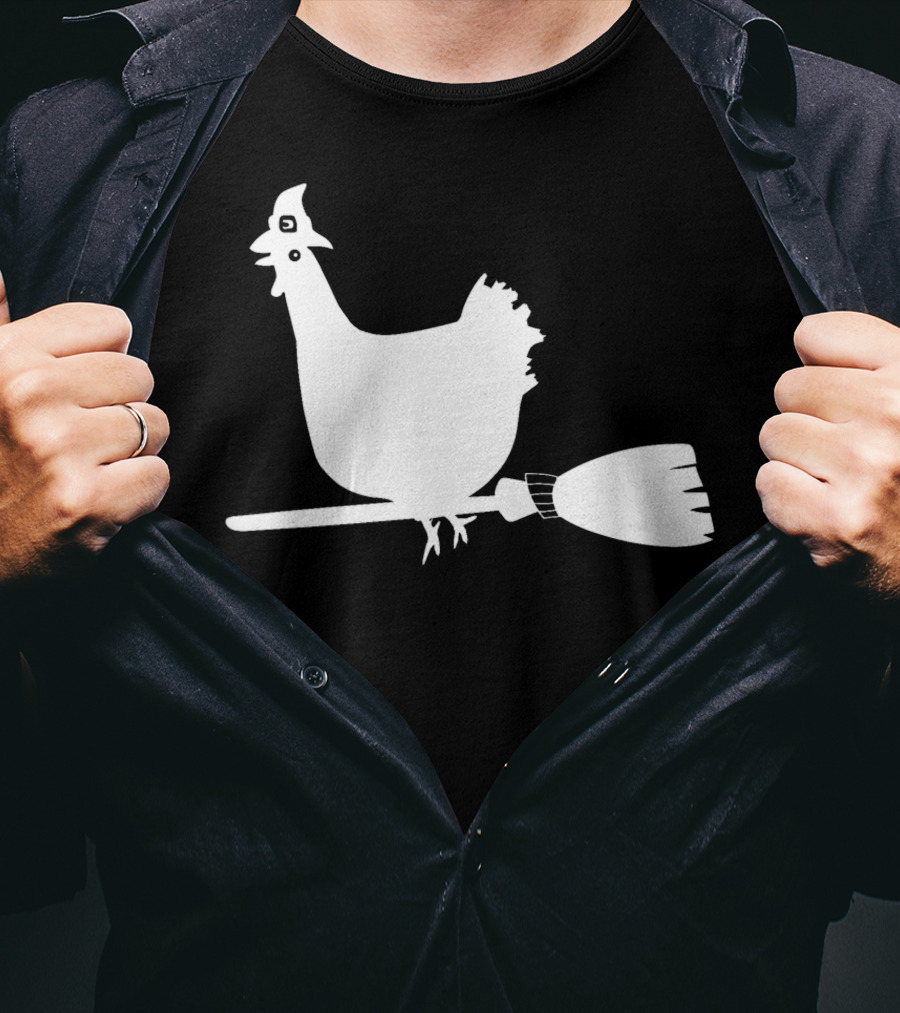 Halloween Chicken On Witch Broom T-Shirt