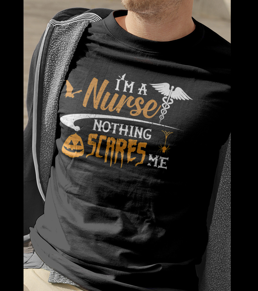 Halloween Nurse I'm A Nurse Nothing Scares Me Pumpkin Spider Caduceus T-Shirt