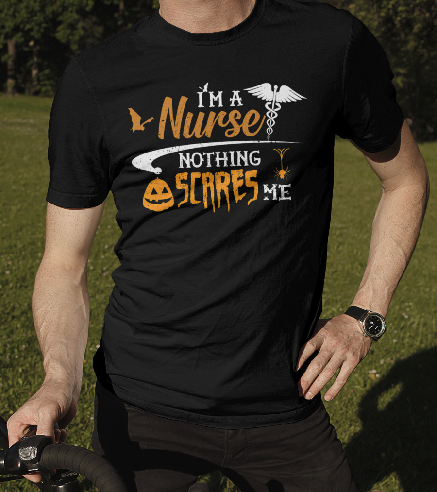 Halloween Nurse I'm A Nurse Nothing Scares Me Pumpkin Spider Caduceus T-Shirt