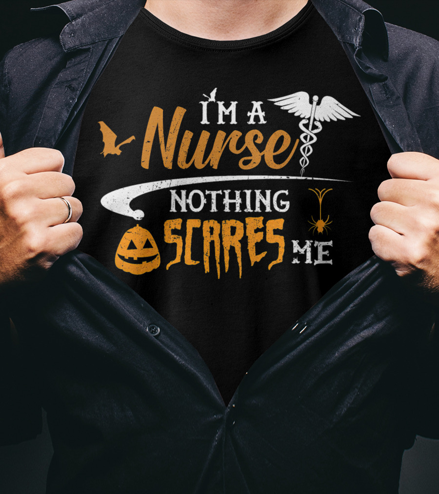 Halloween Nurse I'm A Nurse Nothing Scares Me Pumpkin Spider Caduceus T-Shirt
