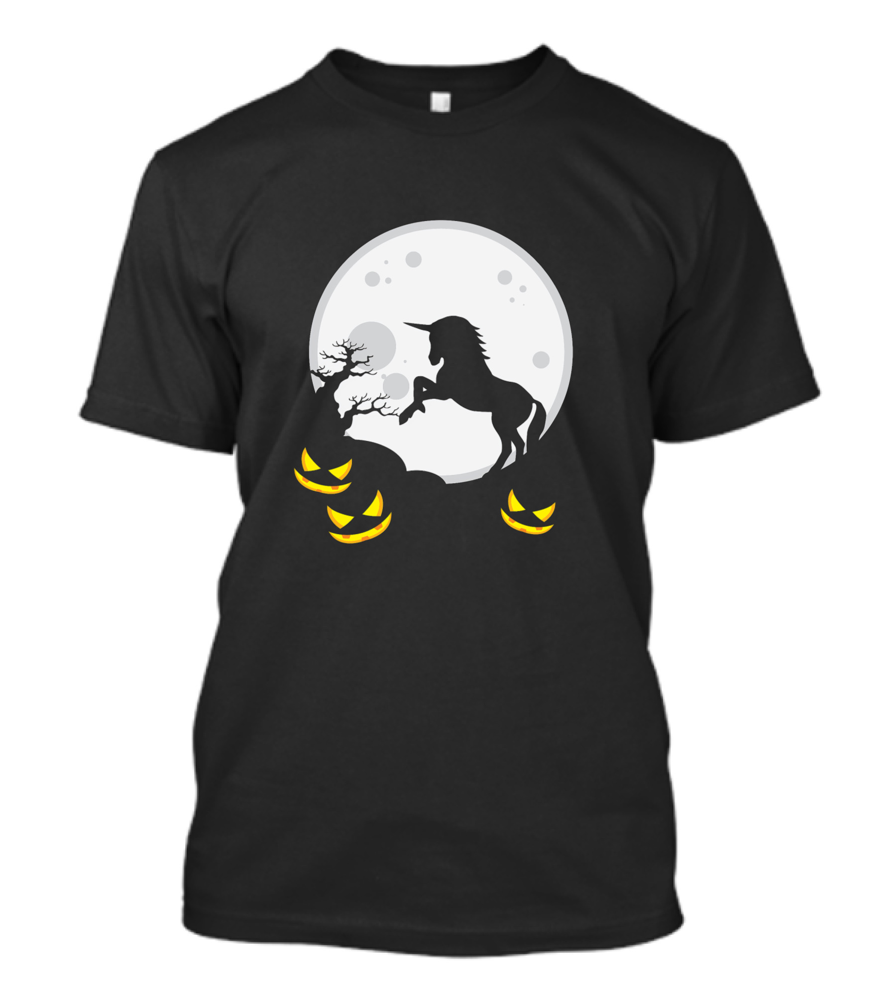 Halloween Unicorn And Jack-O'-Lanterns Full Moon Scene T-Shirt