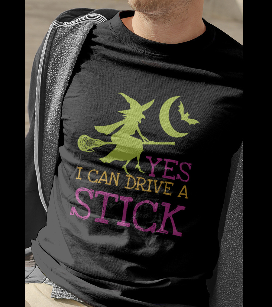 Yes I Can Drive A Lacrosse Stick Witch Halloween Moon Bat T-Shirt