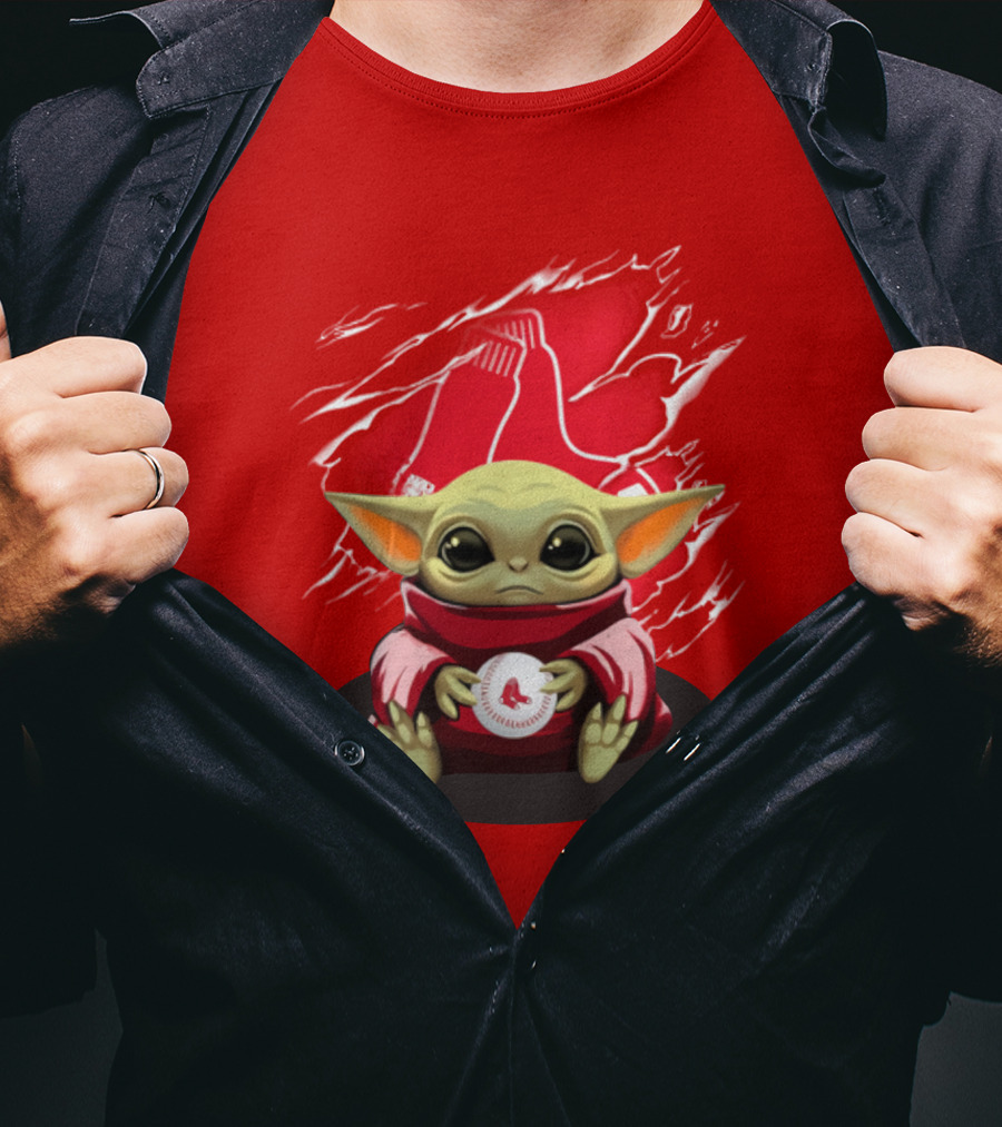 Yoda Holding Baseball In Front Of Boston Red Sox Socks T-Shirt