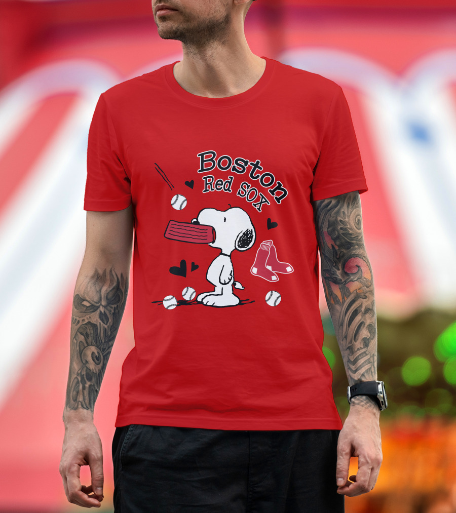 Boston Red Sox Snoopy Baseball Hearts T-Shirt