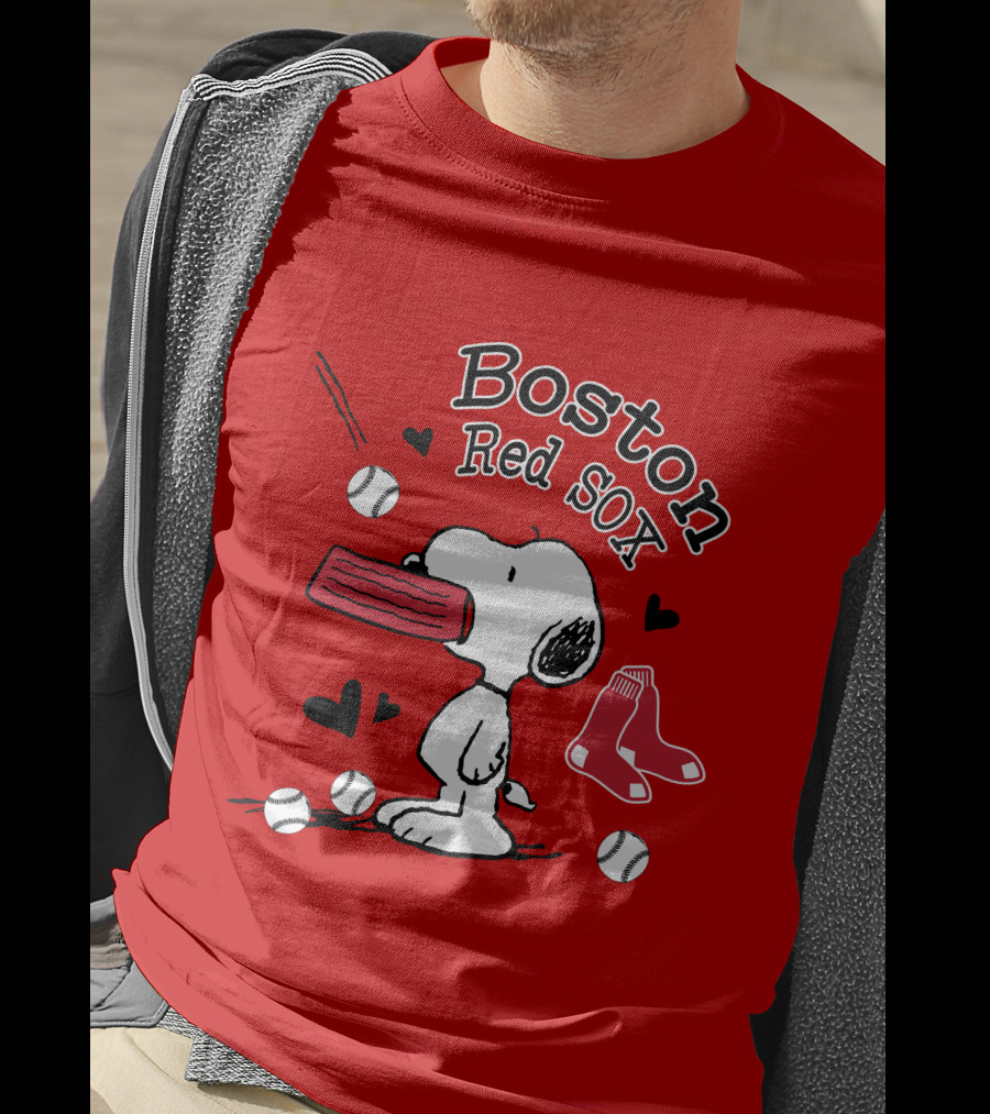 Boston Red Sox Snoopy Baseball Hearts T-Shirt
