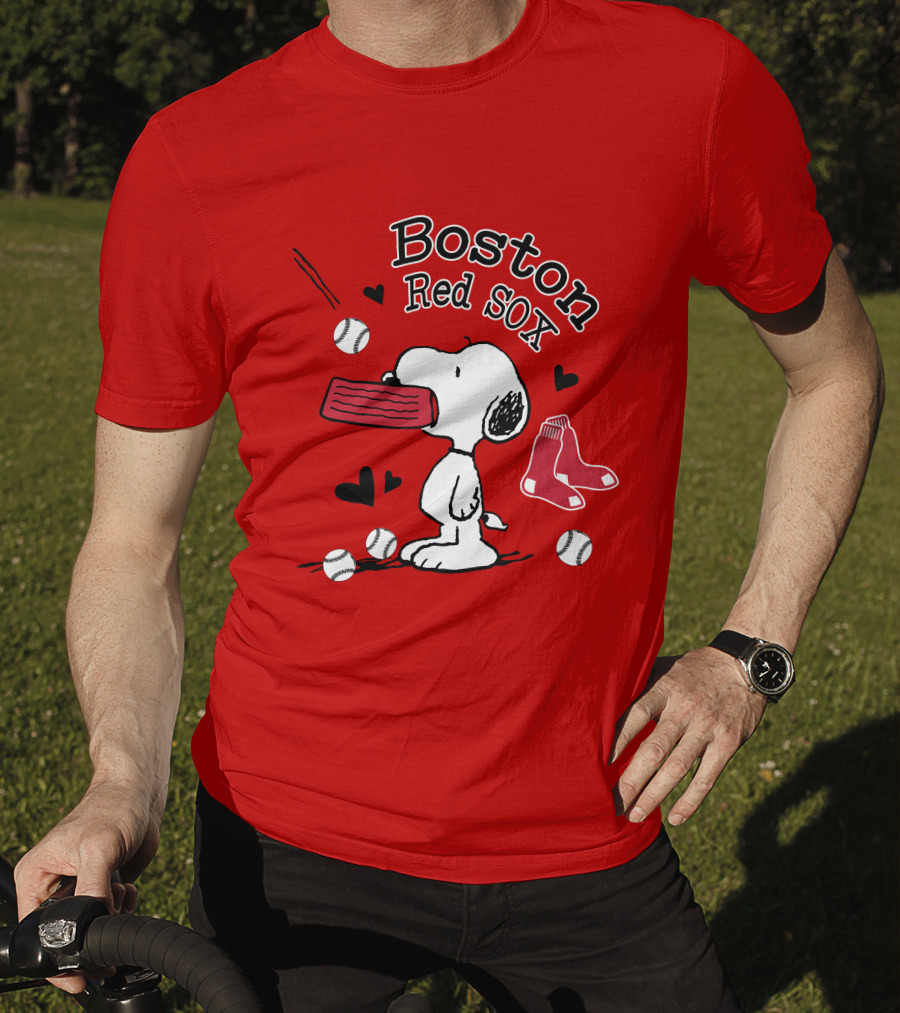 Boston Red Sox Snoopy Baseball Hearts T-Shirt