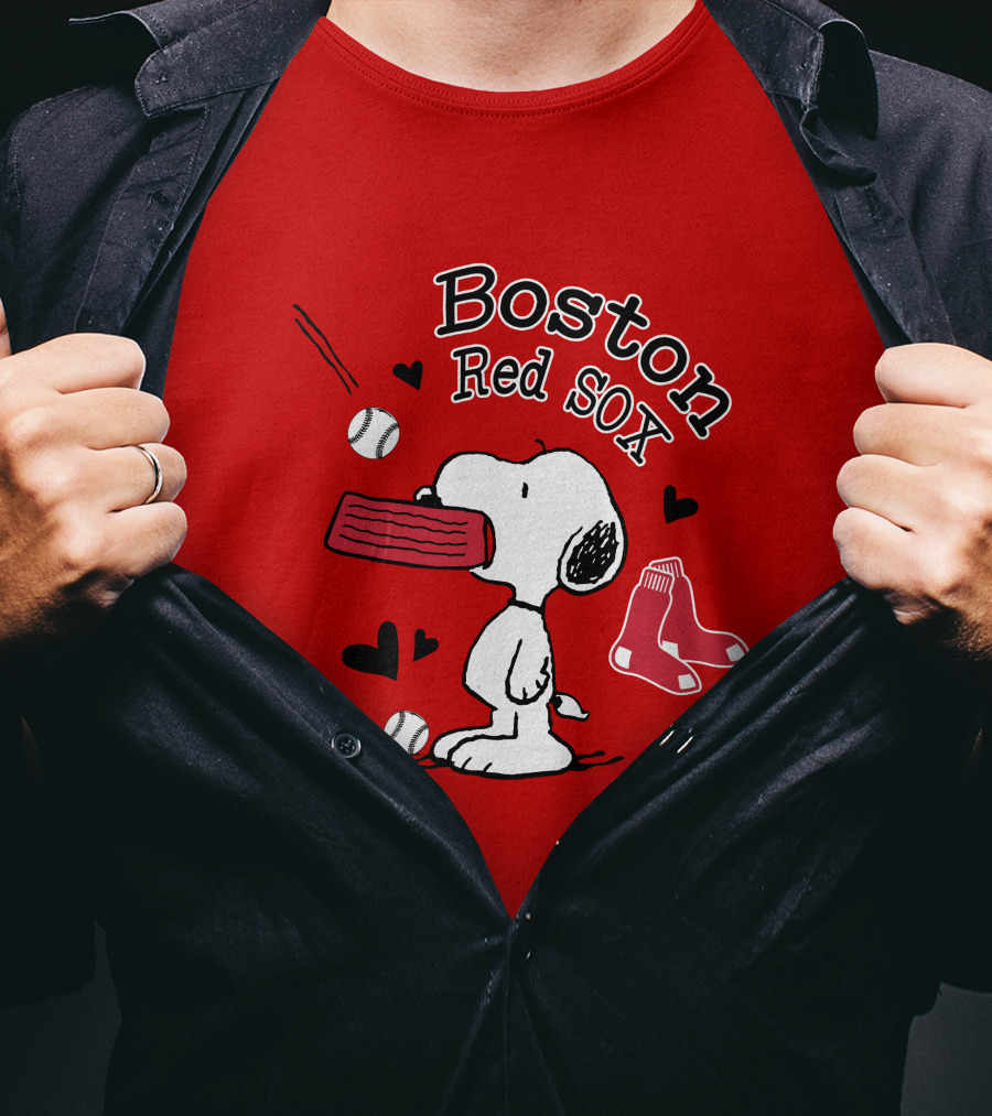 Boston Red Sox Snoopy Baseball Hearts T-Shirt