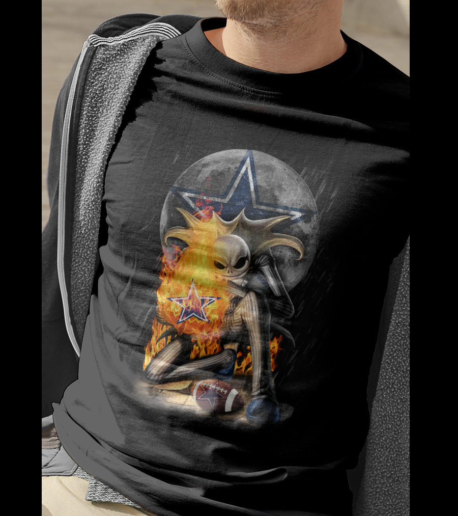 Jack Skellington Fire Football Moon Cowboys Star T-Shirt