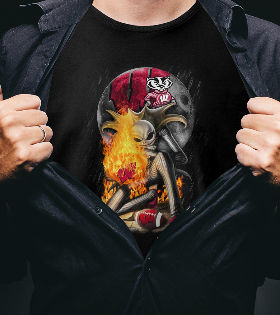 Jack WB Wisconsin Badgers Nightmare Crossover Football T-Shirt