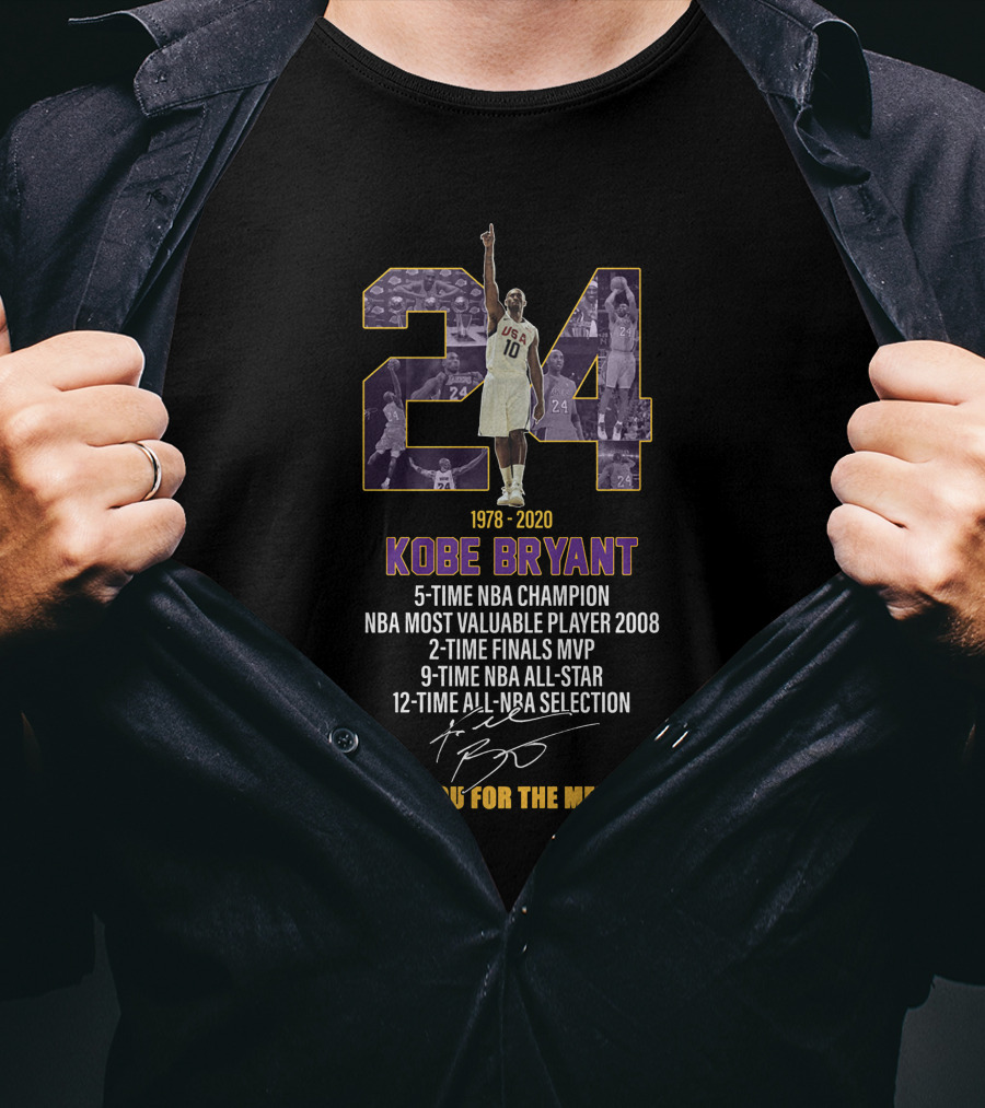 Legends 24 Kobe Bryant 5-Time NBA Champion Thank You For The Memories T-Shirt