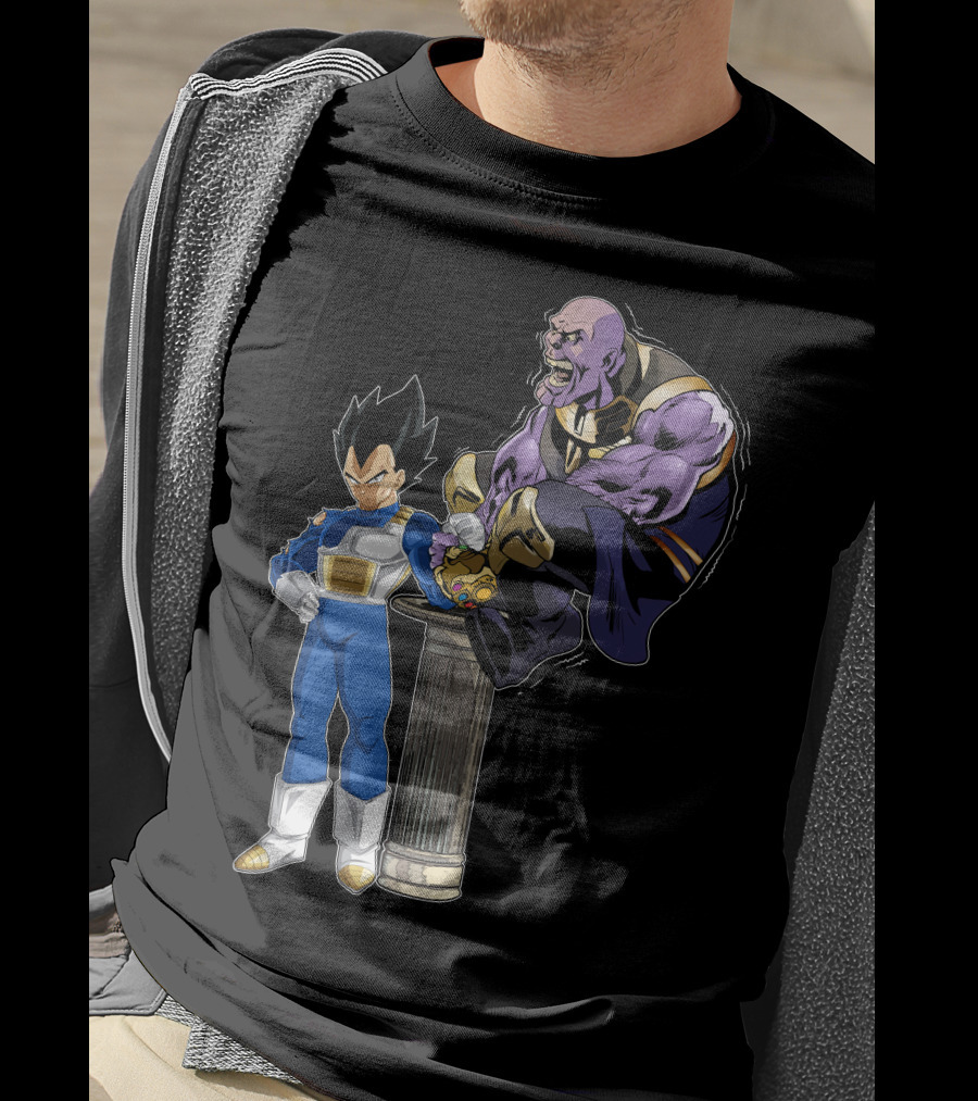 Vegeta And Thanos Arm Wrestling On Stone Pedestal T-Shirt