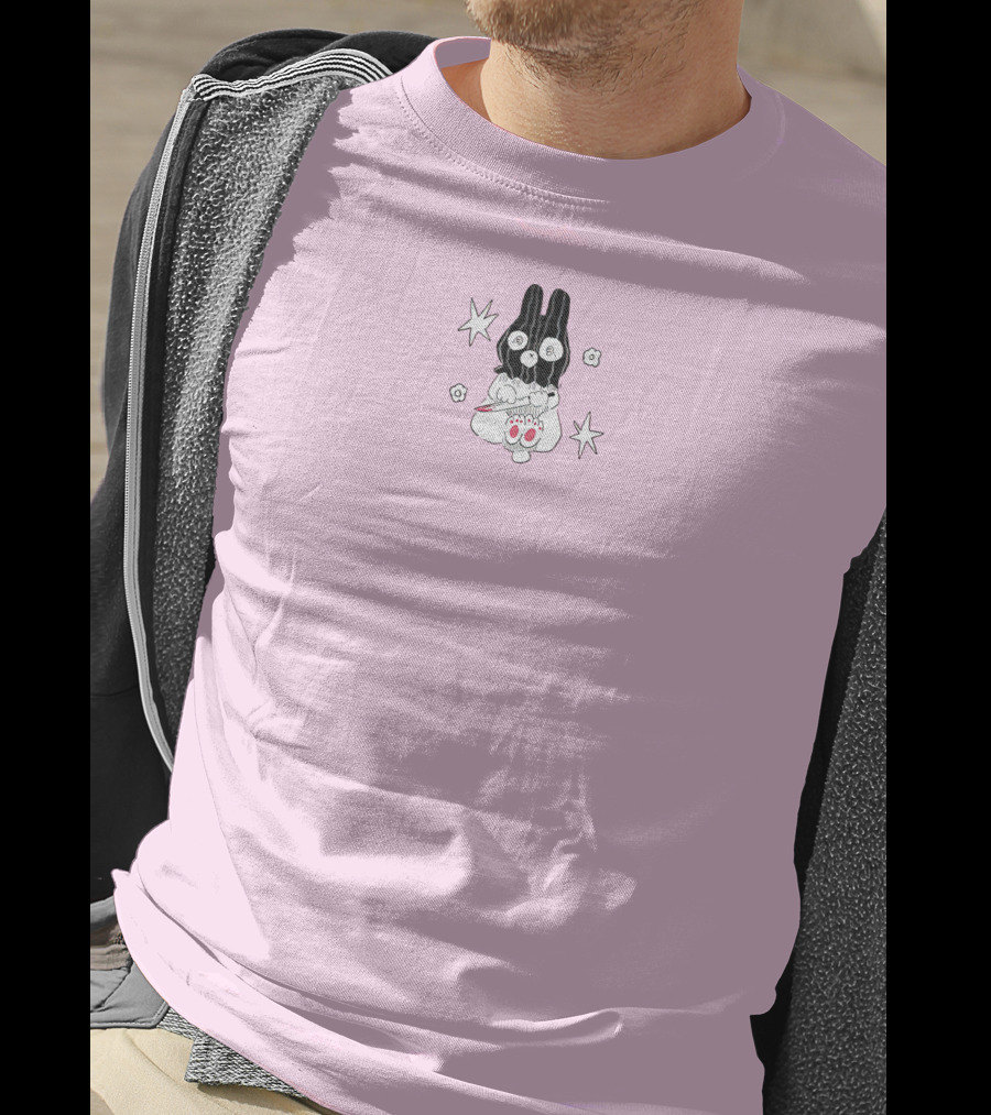 Chloe Moriondo Bunny Holding Strawberry With Stars And Flowers On Pink Background T-Shirt