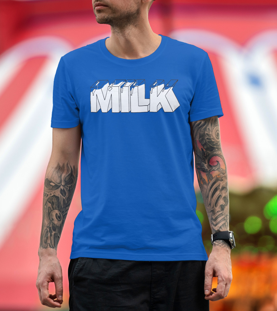 Ted Nivison Milk Merch Bold Blue Text T-Shirt