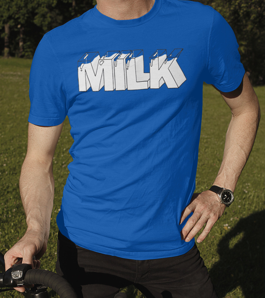 Ted Nivison Milk Merch Bold Blue Text T-Shirt