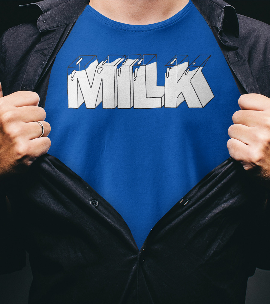 Ted Nivison Milk Merch Bold Blue Text T-Shirt