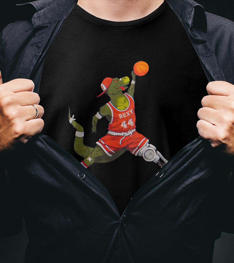 Rexy Basketball Slam Dunking Dinosaur Sports Jersey 44 How Ridiculous Merch T-Shirt