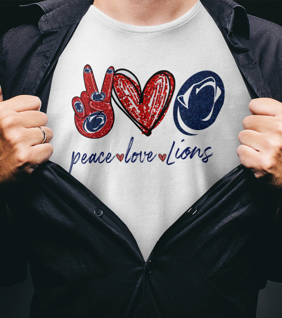 Peace Love Lions Penn State Blue And White T-Shirt