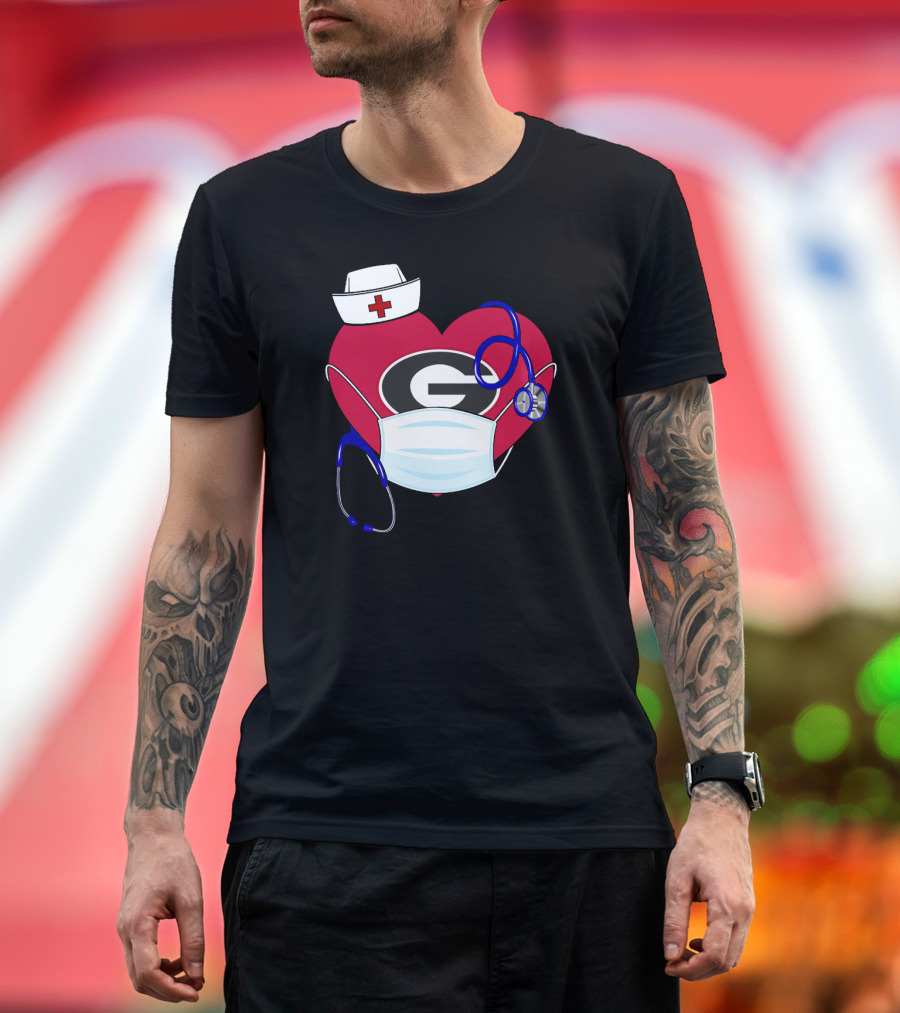 Georgia Bulldogs Heart Nurse Stethoscope Mask T-Shirt