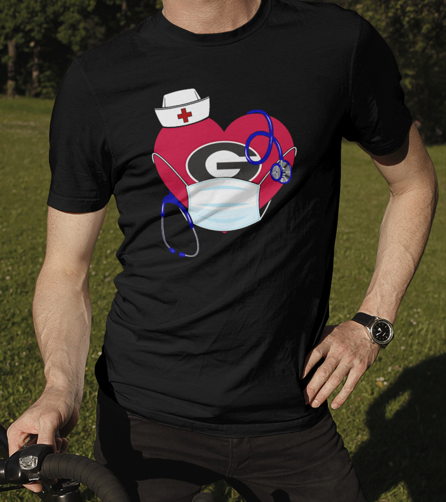 Georgia Bulldogs Heart Nurse Stethoscope Mask T-Shirt