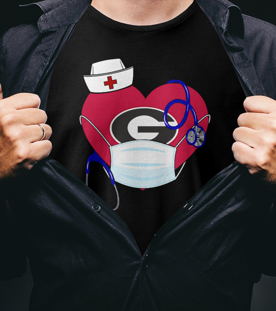 Georgia Bulldogs Heart Nurse Stethoscope Mask T-Shirt