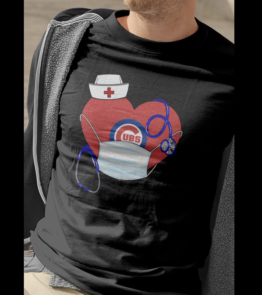 Cubs Heart With Nurse Hat Mask And Stethoscope T-Shirt