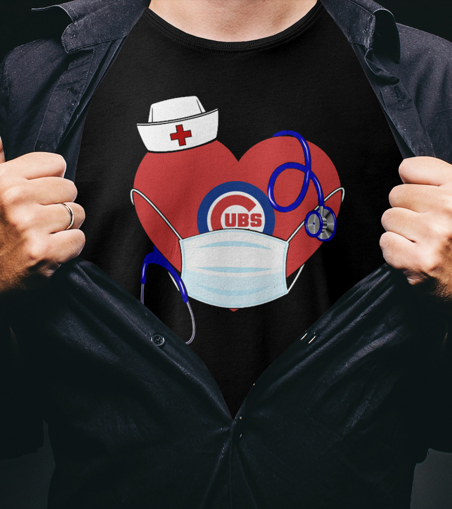 Cubs Heart With Nurse Hat Mask And Stethoscope T-Shirt