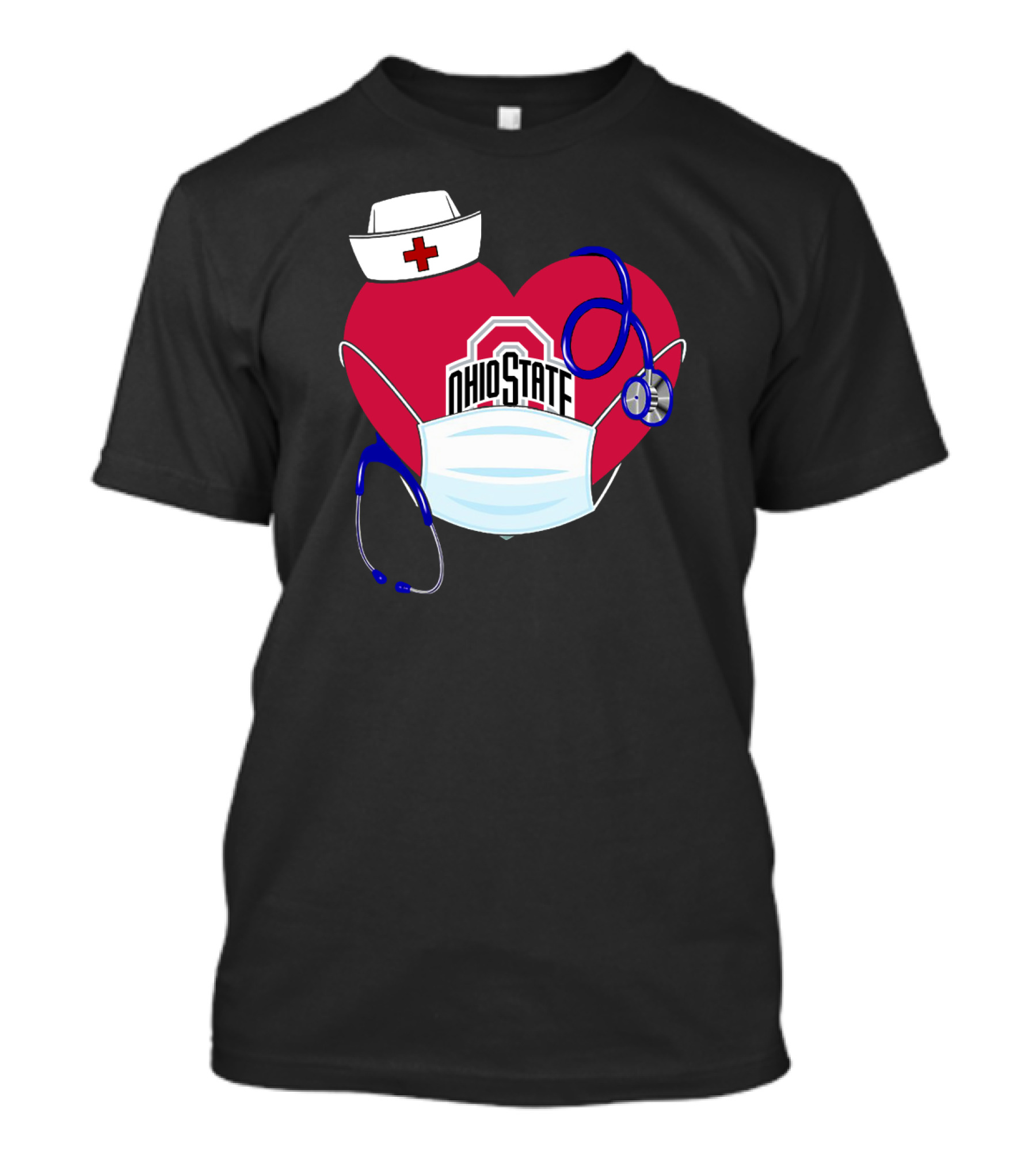 Ohio State Nurse Heart Stethoscope Mask T-Shirt