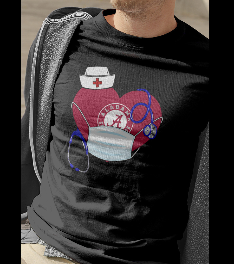 Heart Ala Alabama Crimson Tide Nurse Stethoscope Mask T-Shirt