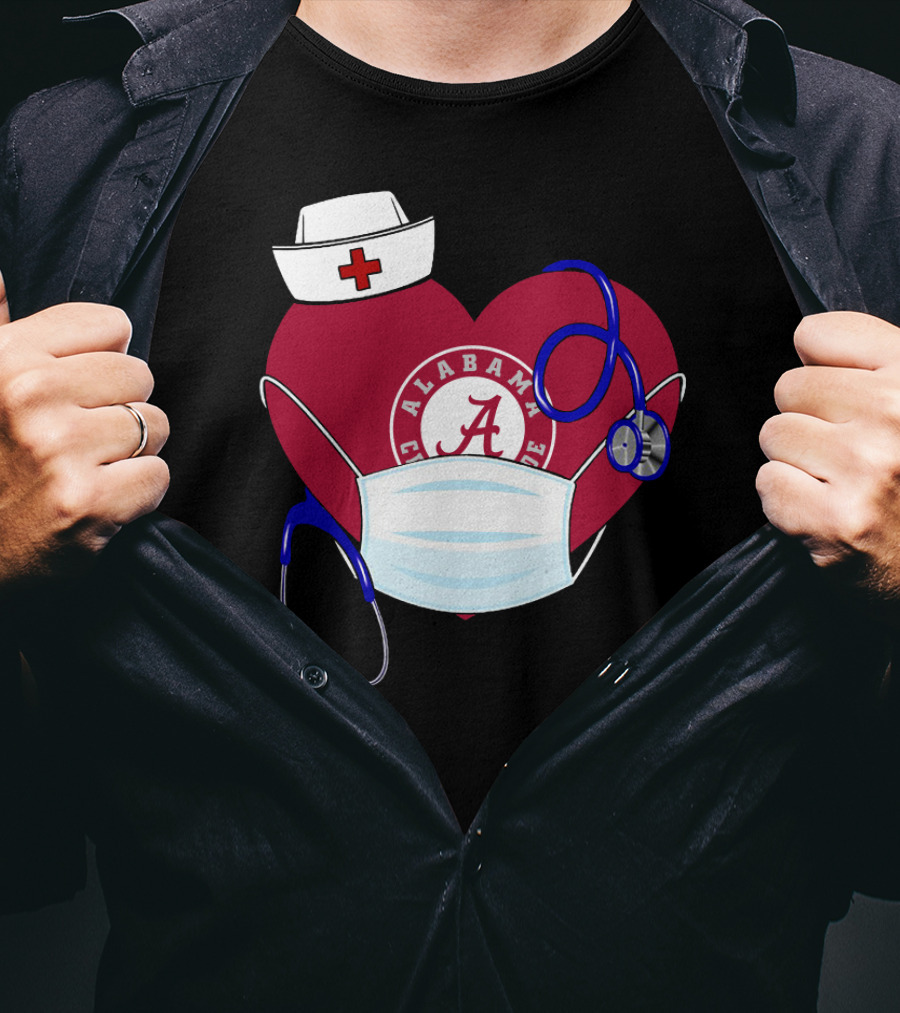 Heart Ala Alabama Crimson Tide Nurse Stethoscope Mask T-Shirt