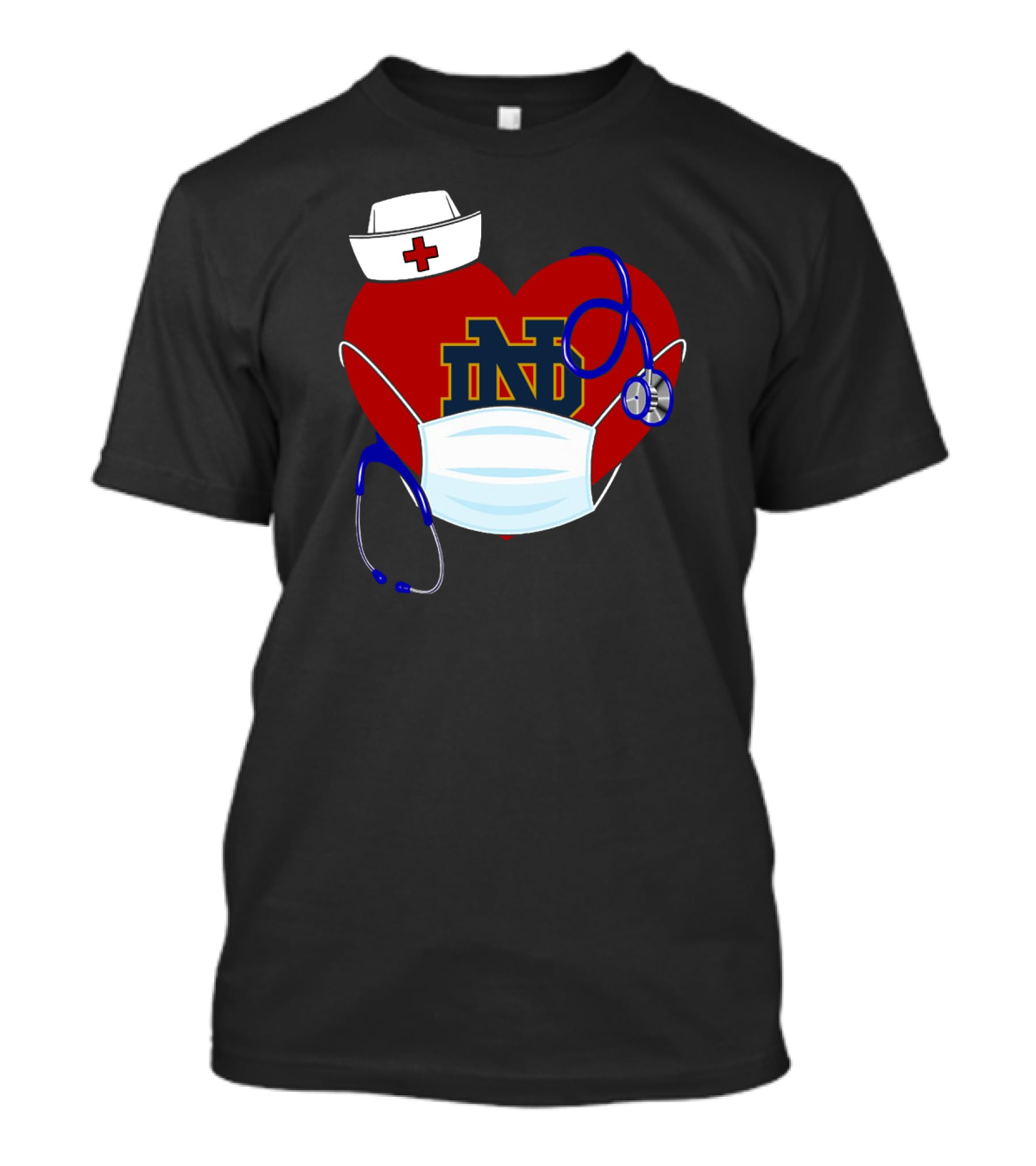 Notre Dame Heart Healthcare Nurse Mask Stethoscope T-Shirt