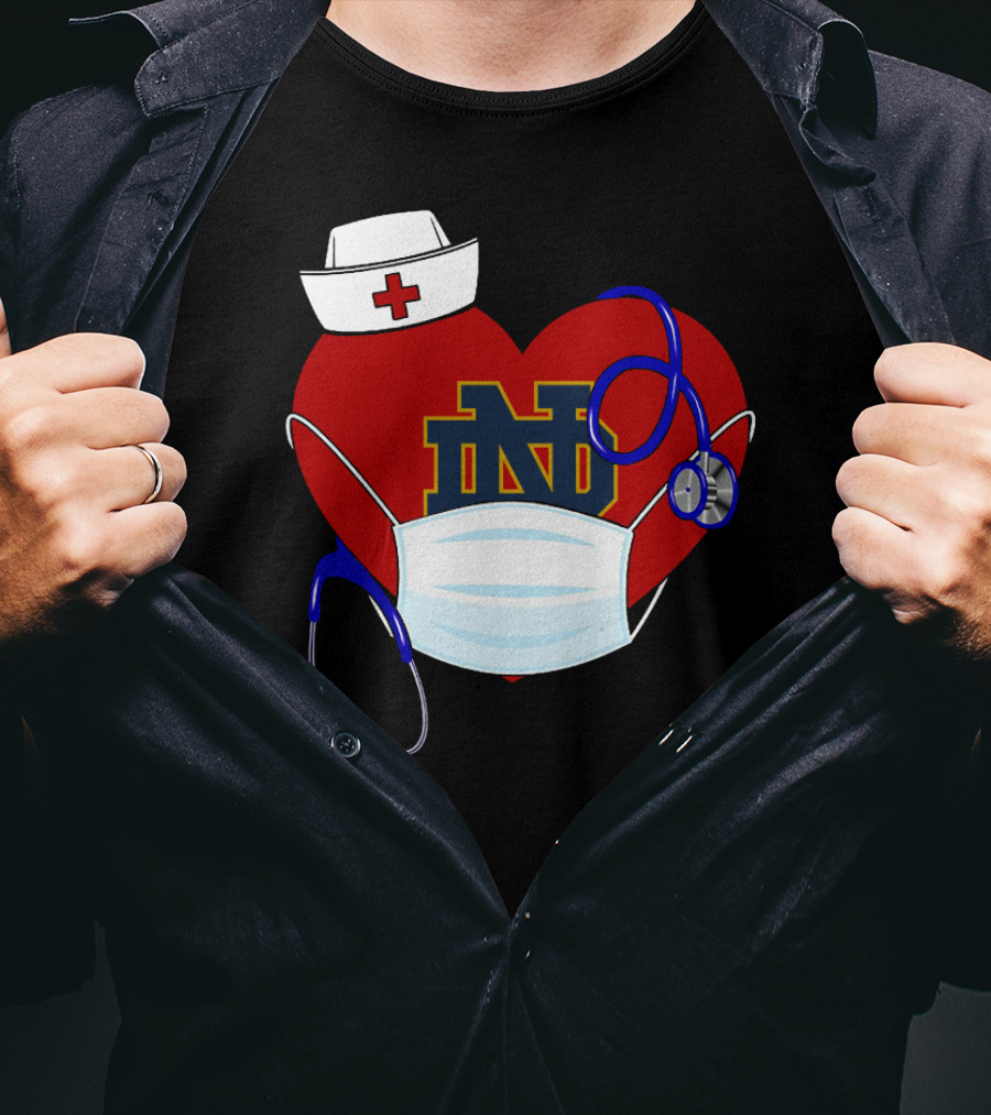 Notre Dame Heart Healthcare Nurse Mask Stethoscope T-Shirt