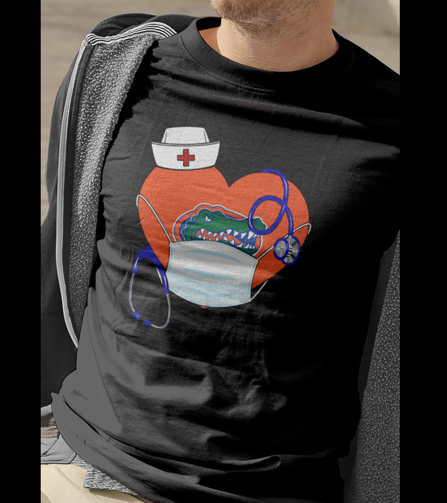 Heart Gators Nurse Healthcare Stethoscope Mask T-Shirt