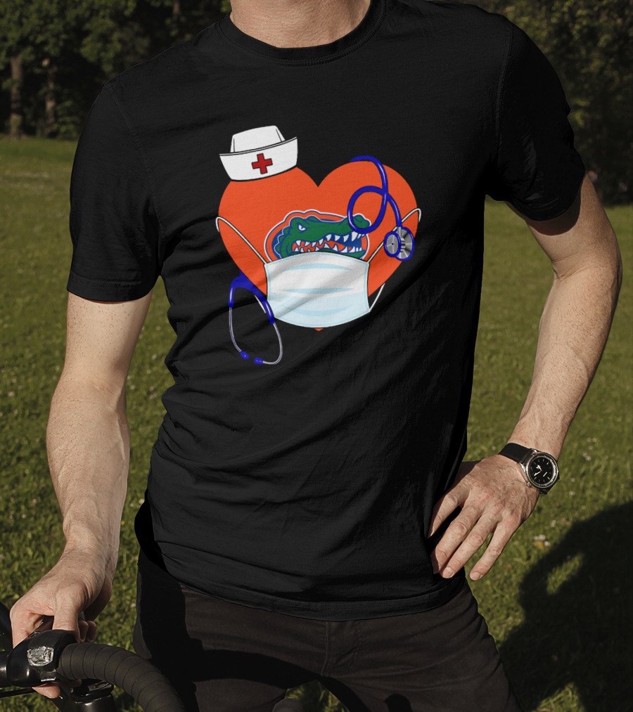 Heart Gators Nurse Healthcare Stethoscope Mask T-Shirt