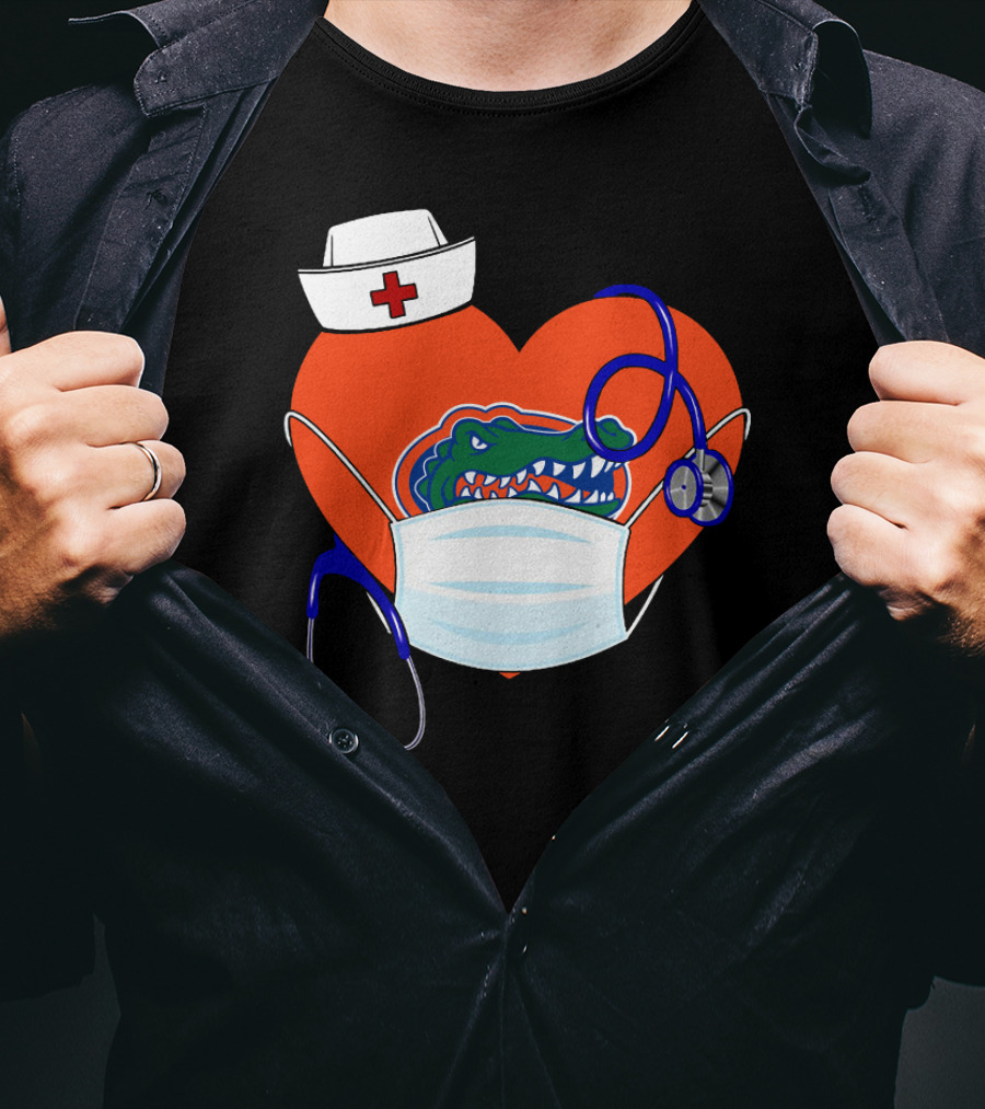 Heart Gators Nurse Healthcare Stethoscope Mask T-Shirt