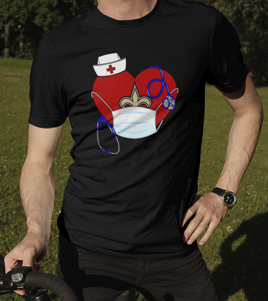 Heart Saints Nurse Medical Mask Stethoscope Fleur-de-Lis T-Shirt