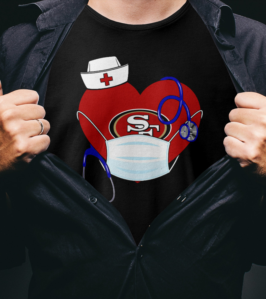 San Francisco 49ers Heart Stethoscope Nurse Mask T-Shirt