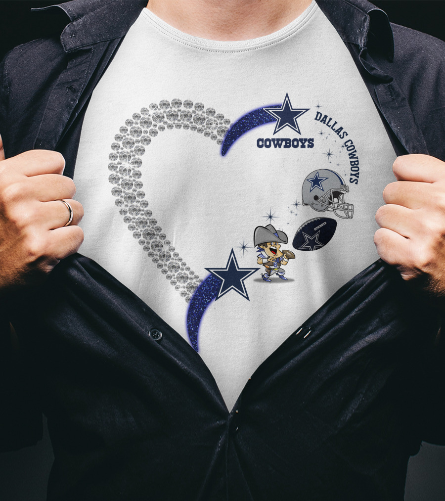Dallas Cowboys Heart Logo With Star And Helmet T-Shirt