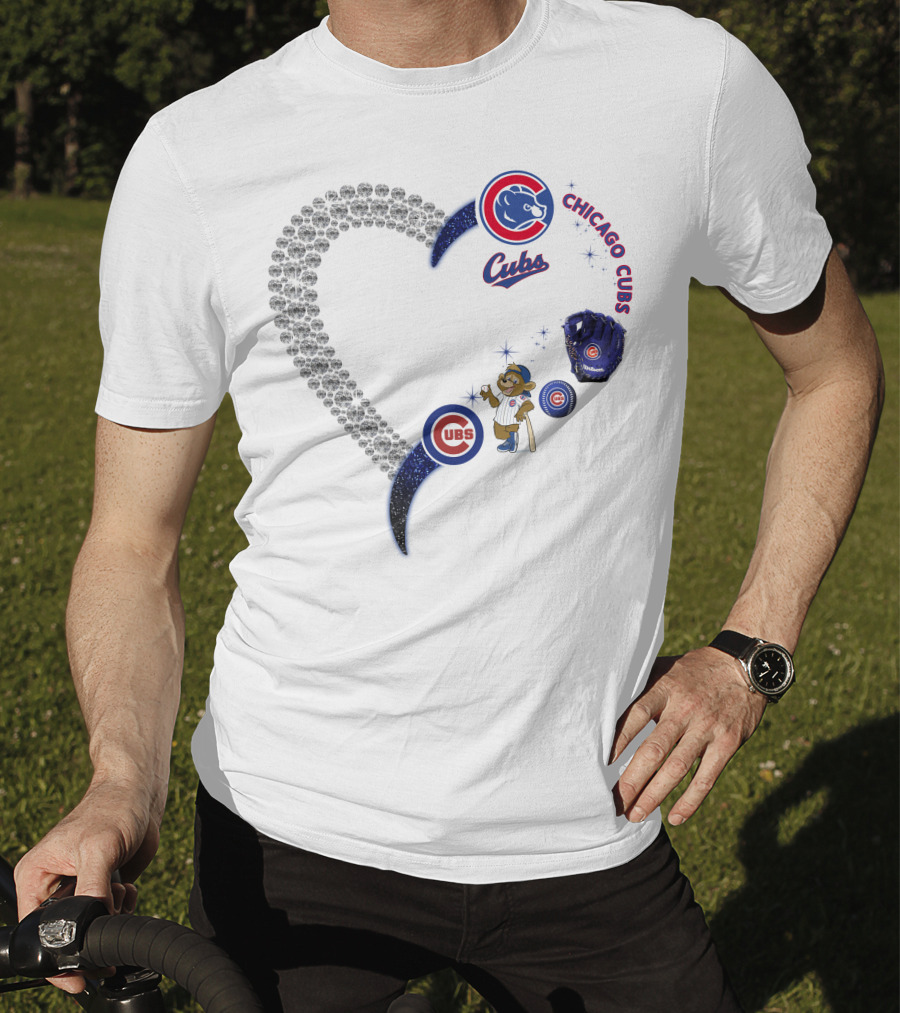 Chicago Cubs Heart Design With Logos And Bear Mascot T-Shirt