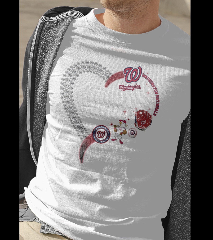 Washington Nationals W Heart Logo With Baseball Glove And Mascot T-Shirt