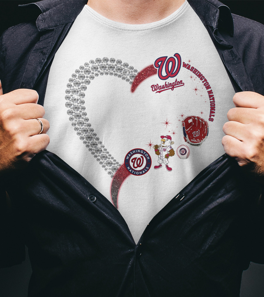 Washington Nationals W Heart Logo With Baseball Glove And Mascot T-Shirt