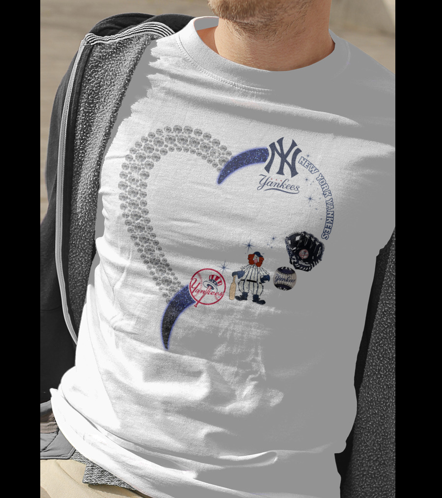 New York Yankees Heart Design With Baseball Elements T-Shirt