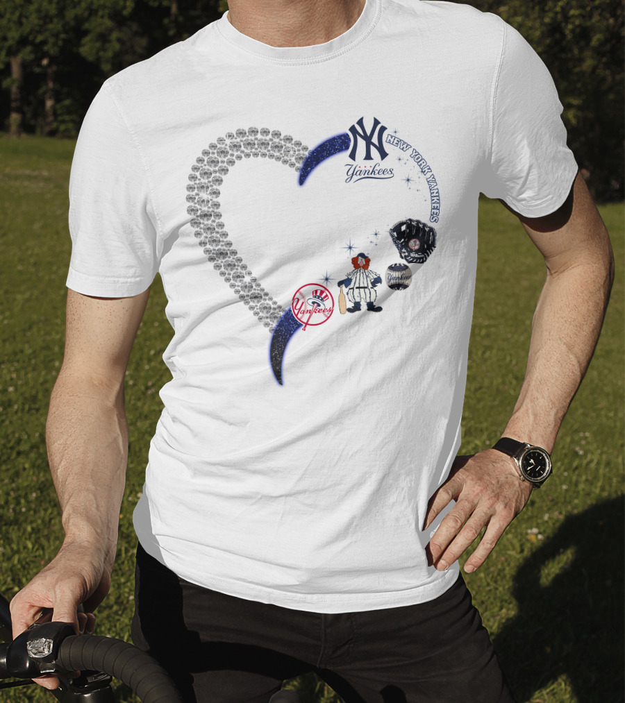 New York Yankees Heart Design With Baseball Elements T-Shirt