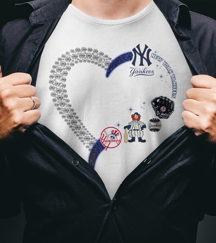 New York Yankees Heart Design With Baseball Elements T-Shirt