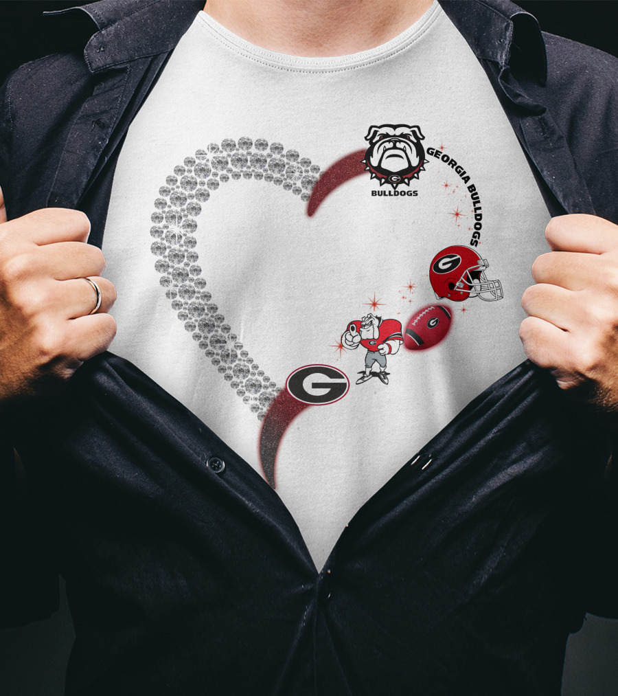 Georgia Bulldogs Heart Logo Football 1808 T-Shirt