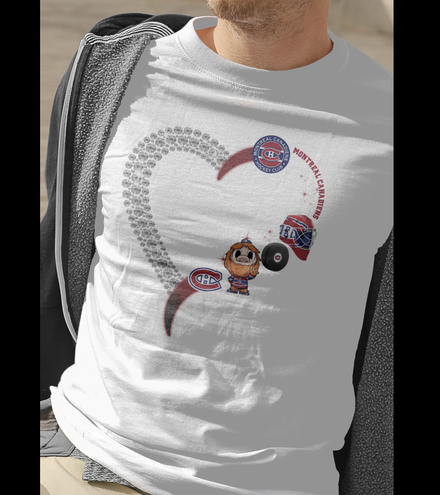 Heart Montreal Canadiens Hockey Club Mascot Helmet Puck Sparkle T-Shirt
